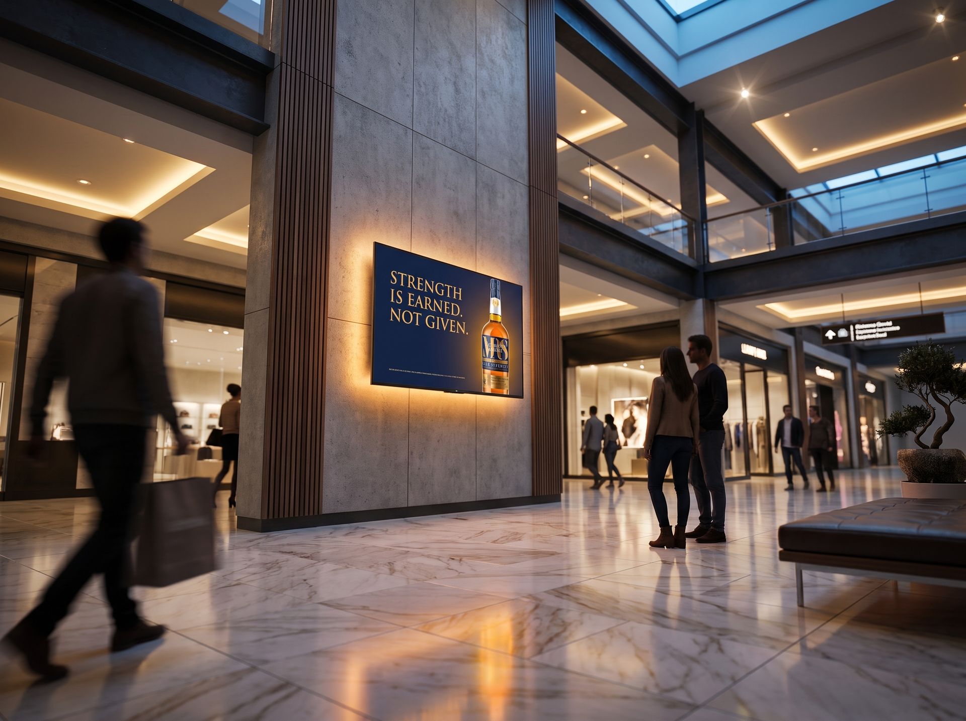 Whiskey brand campaign running on an in-store screen